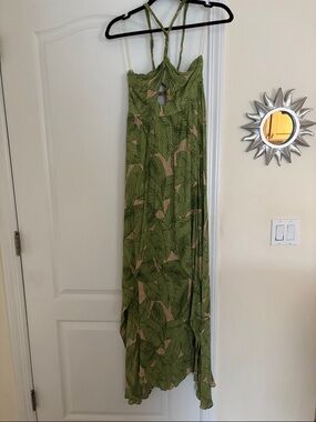 chinese dress ladies Blue Tropical Print Linen Blend Maxi Dress - All Dresses